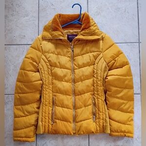 Miss Posh Mustard Yellow Quilted Puffer Jacket with Faux-Fur Collar